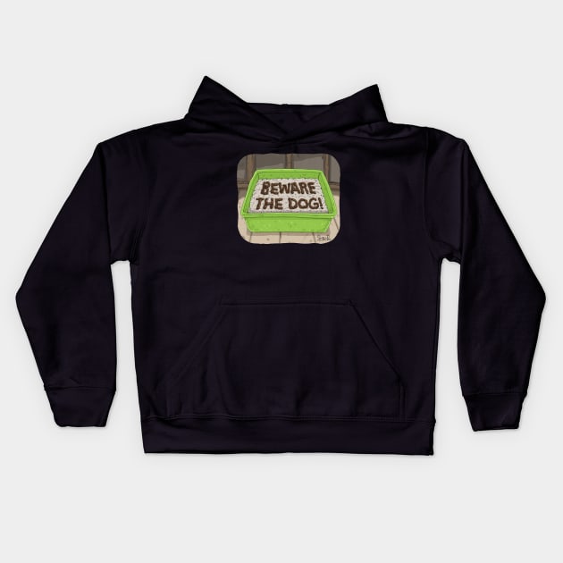 “BEWARE THE DOG” LITTER BOX Kids Hoodie by macccc8